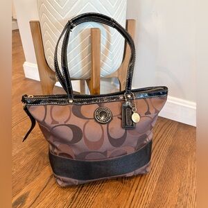 Coach Brown and Black Signature Shoulder Bag